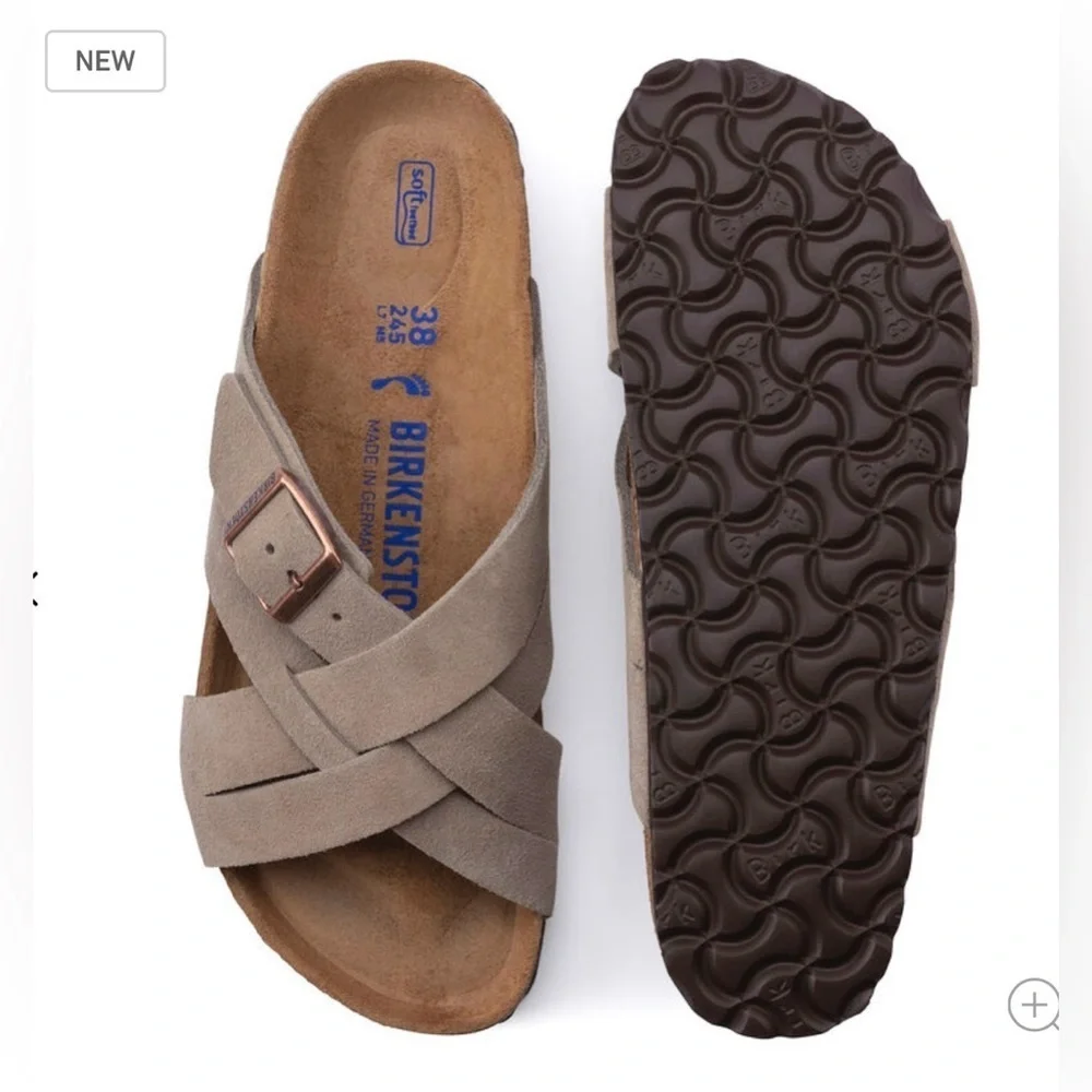 NWT Birkenstock  Lugano Soft Footbed Suede Leather Taupe Sandals Men’s Sz 44/11